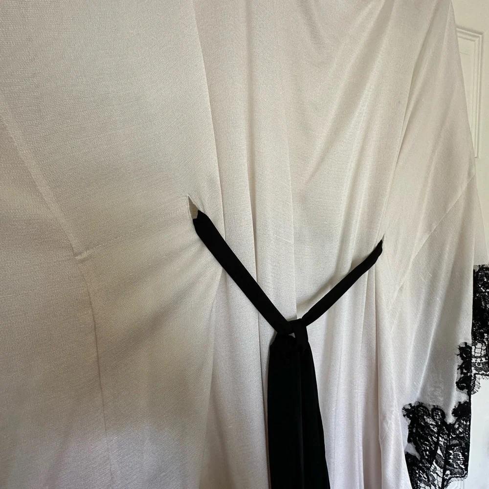 Rosamosario 100% Raw Silk Kaftan & Black Chantilly Lace “Natural Beauty” Large - Picture 11 of 17